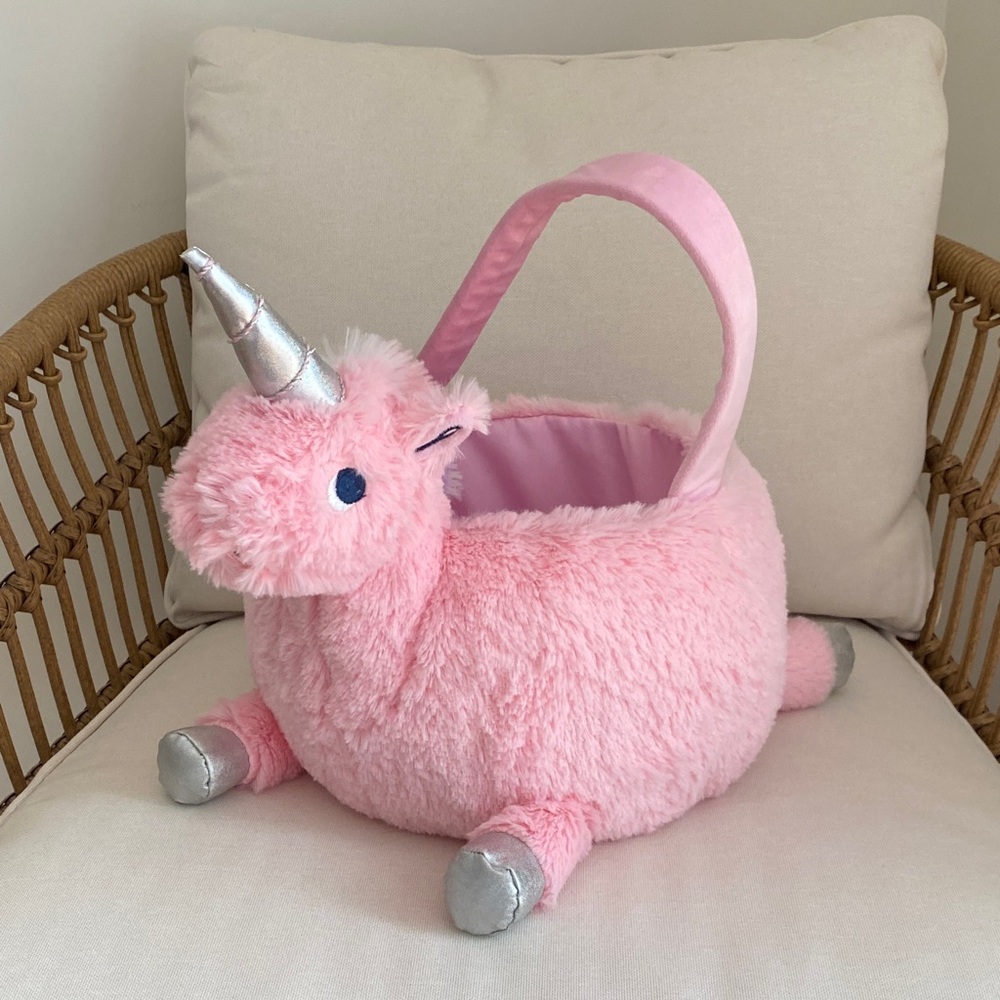 Pink Unicorn Plush Basket